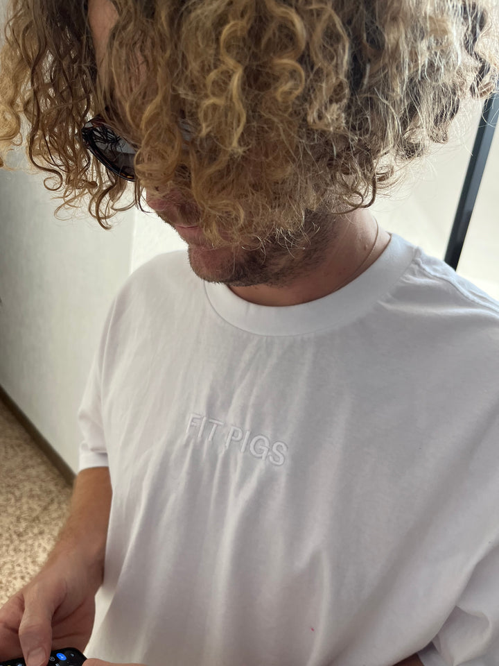 White Minimal Embroidered Logo Tee