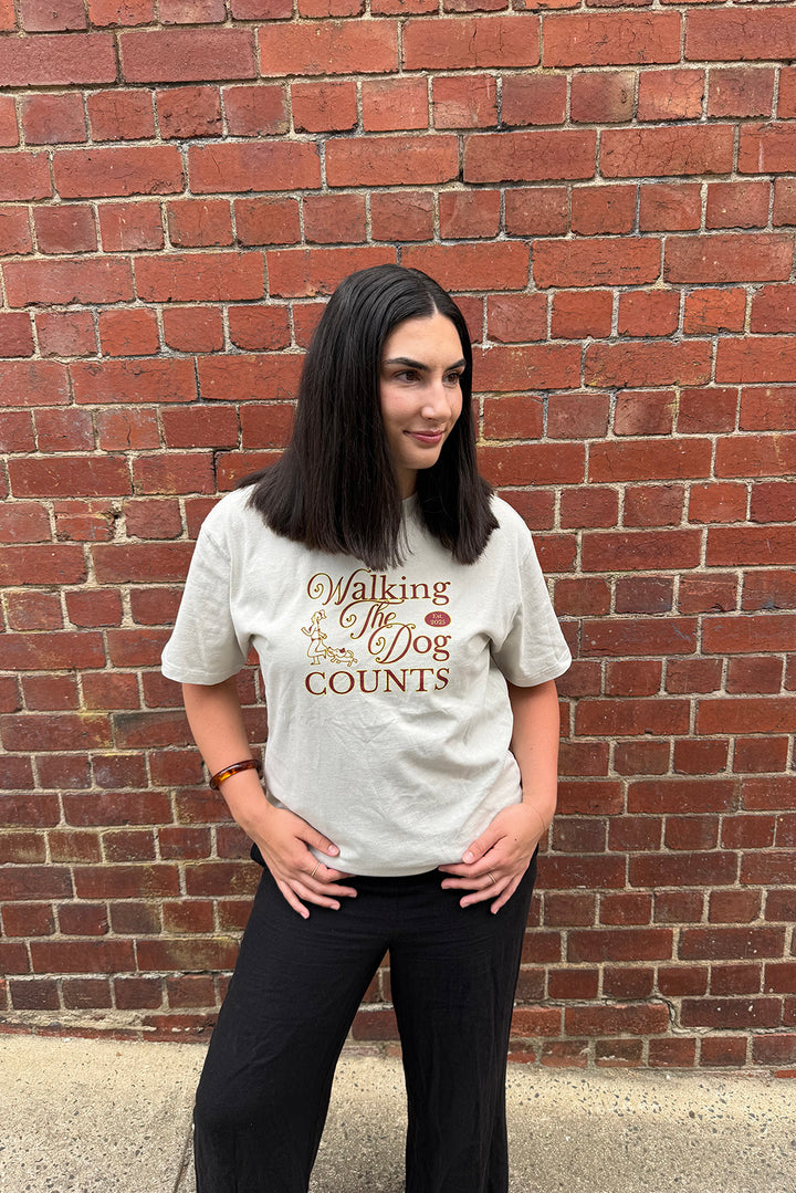 Walking The Dog Counts Brown Print Tee